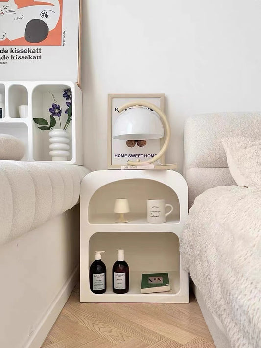White Aesthetic Nightstand with Open Display